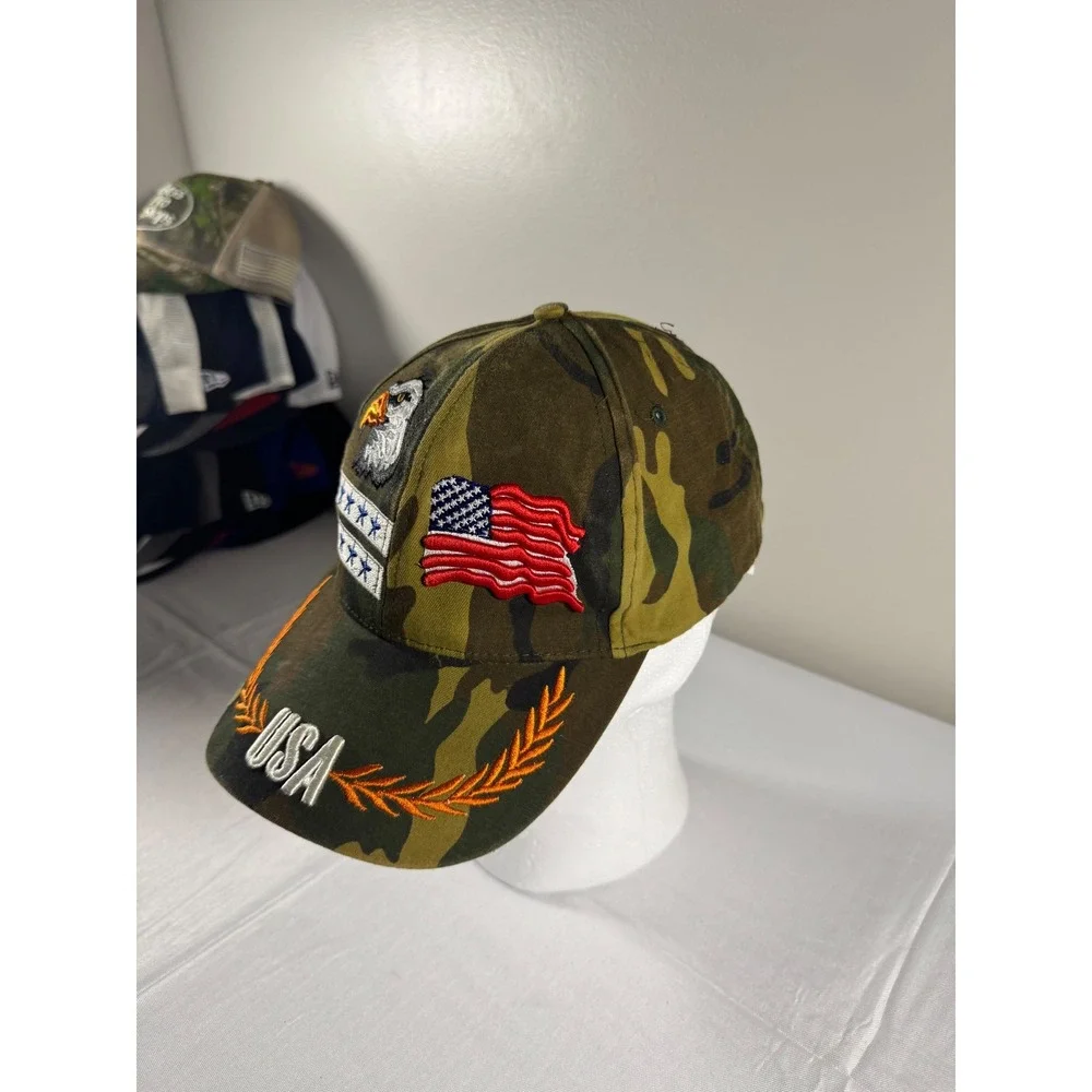 USA Patriotic Camo Baseball Hat Eagle American Flag Embroidered Camouflage Cap